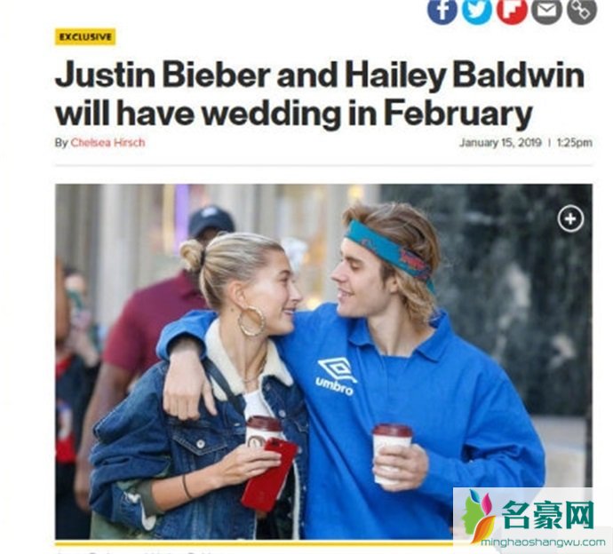 比伯和海莉将于2月8日举行婚礼