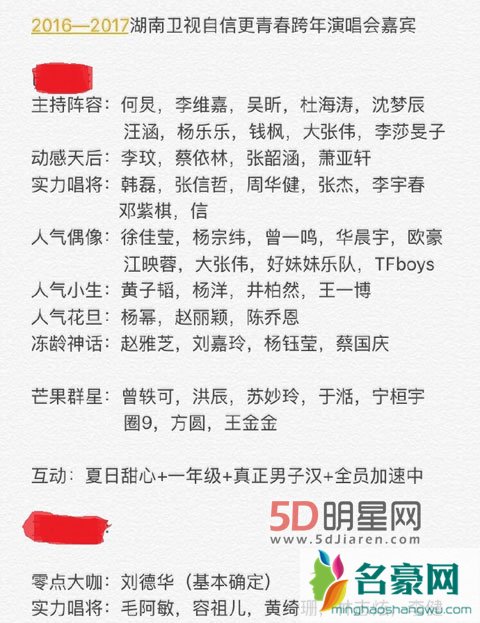 湖南卫视跨年演唱会初定名单曝光 谢娜缺席芒果台跨年演唱会