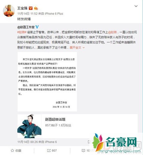 王宝强转发赵薇微博遭惨骂 赵薇最近被众多的网友黑