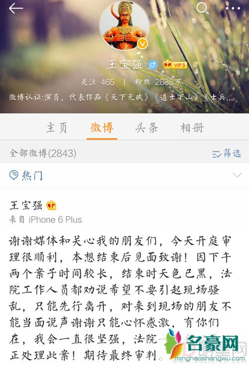 王宝强离婚案结果如何 王宝强微博发声感谢