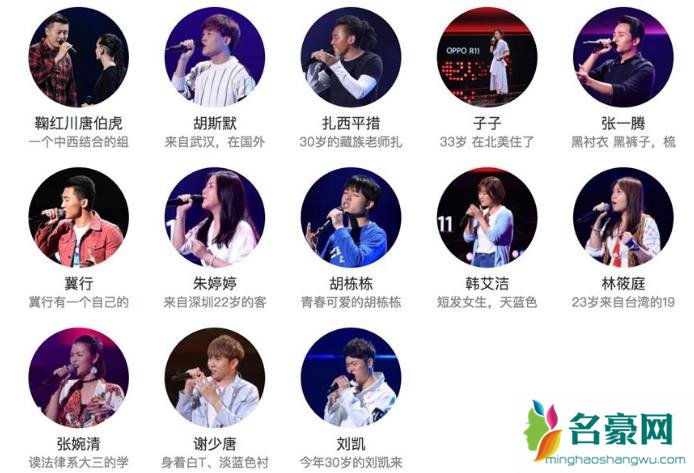 中国新歌声第二季刘欢战队全部学员名单
